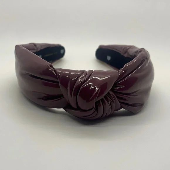 Lele Sadoughi faux- leather shiny headband in Plum. Lele Sadoughi Silver Metallic Confetti Knotted Headband  main image 4